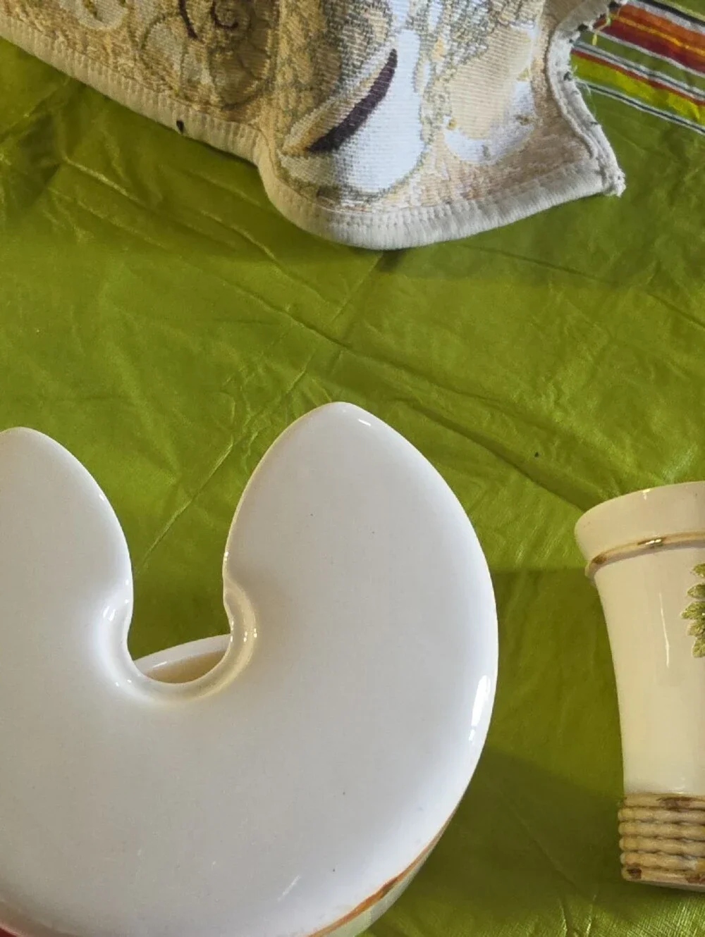Palm Tree Ceramic Bath Accessory Set — Cream and Green